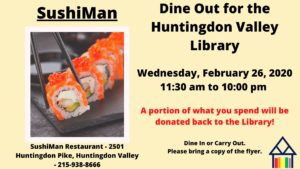 SushiMan Dine Out for the Library. a portion change 2.2020