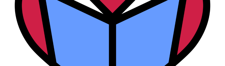 A blue book with a red heart behind it.